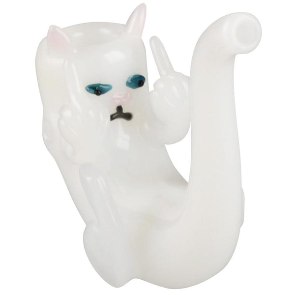 No Label Glass Spiteful Curled Cat Hand Pipe.