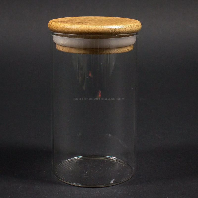 No Label Glass Stash Jar With Wooden Lid.