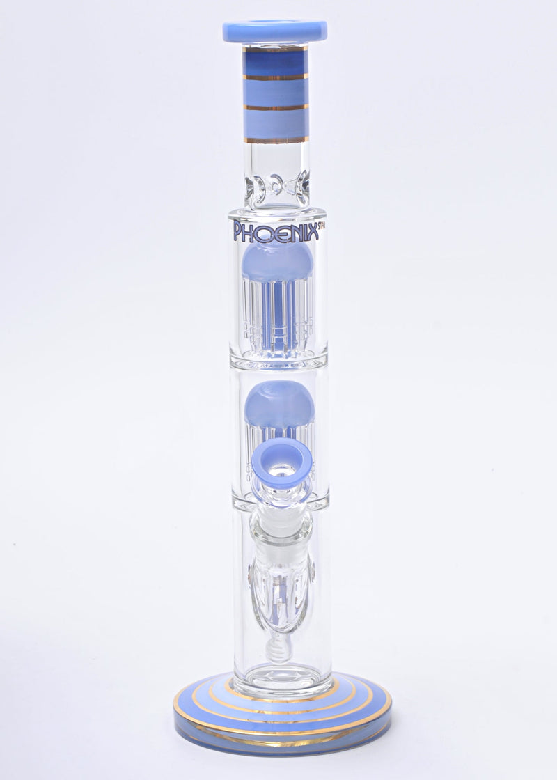 Phoenix Glass Color Accented Double Tree Perc Straight Bong Phoenix Glass