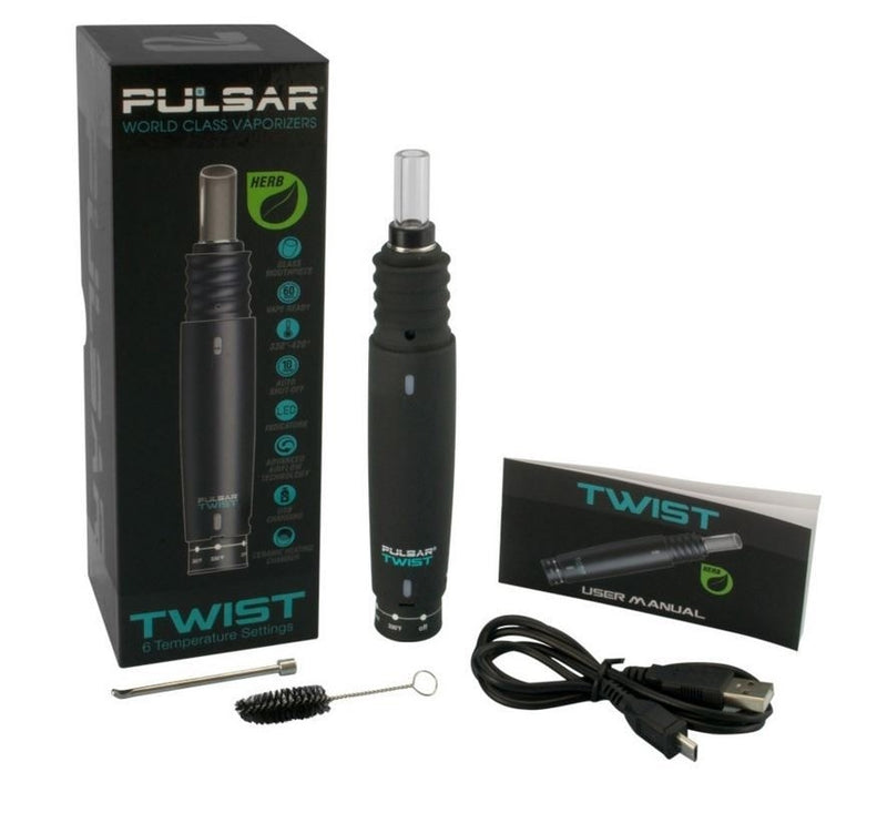 Pulsar Glass Twist Dry Herb Vaporizer With Glass Mouthpiece.