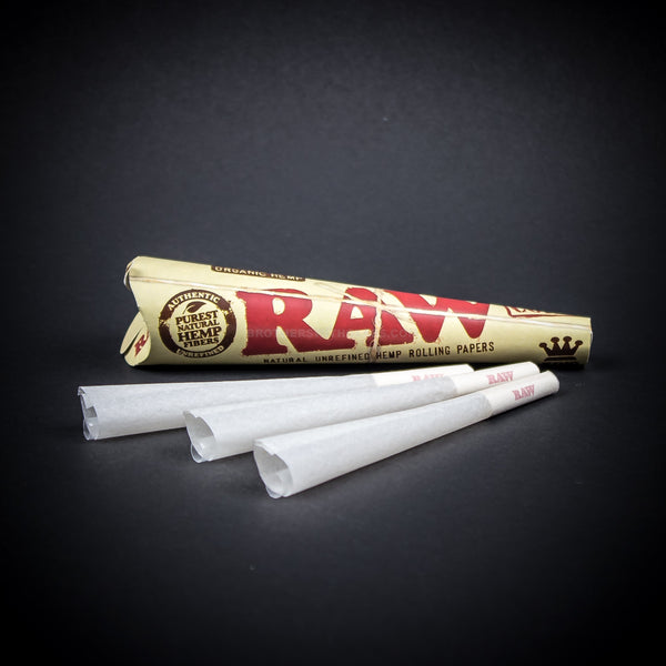 Raw King Size Natural Unrefined Hemp Rolling Cones 3 Pack.