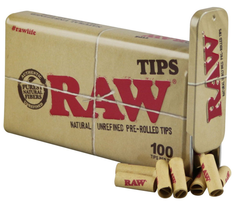 Raw Metal Slide-Top Tin With 100 Pre-Rolled Tips.