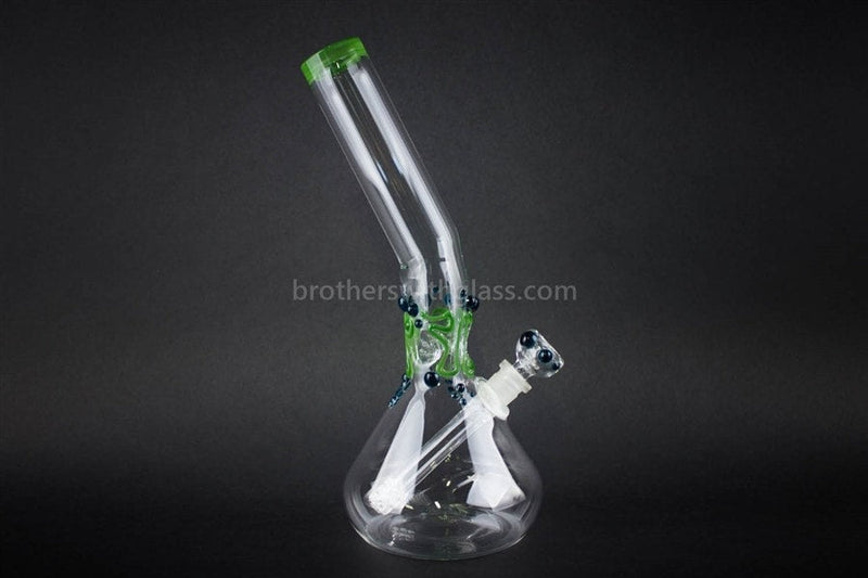 Realazation Glass Worked Bent Neck Beaker Bong - Green And Blue.