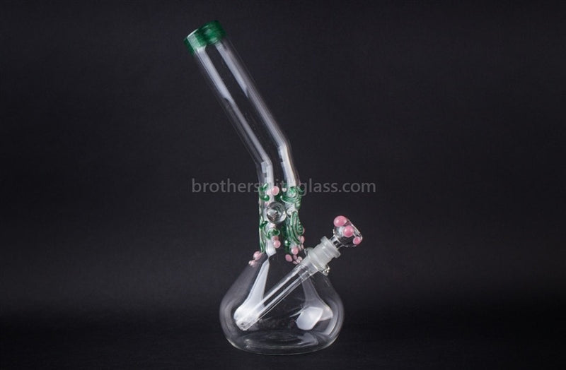 Realazation Glass Worked Bent Neck Beaker Bong - Pink and Green.