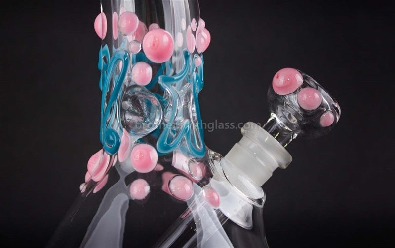 Realazation Glass Worked Bent Neck Beaker Bong - Pink and Teal.