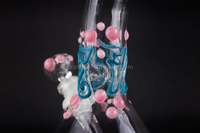 Realazation Glass Worked Bent Neck Beaker Bong - Pink and Teal.