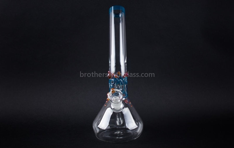 Realazation Glass Worked Bent Neck Beaker Bong - Teal And Fumed Amber.