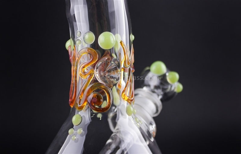 Realization 10 Inch Worked Bent Neck Beaker Bong - Amber and Slyme.