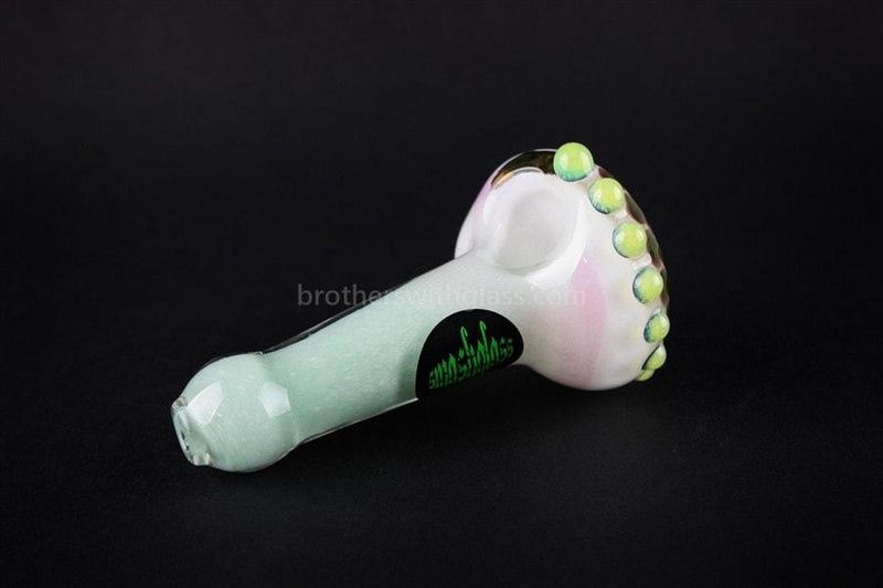 Smash Glass Honeycomb Frit Hand Pipe - Green and Slyme.