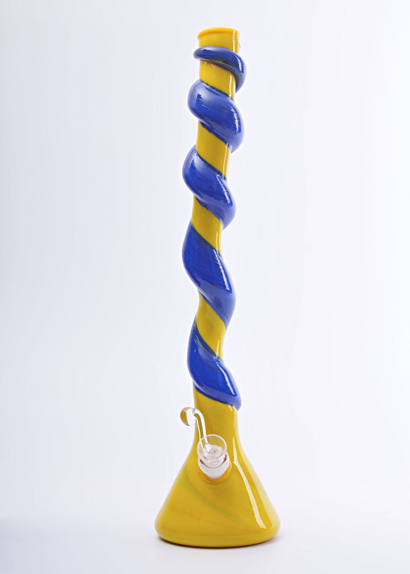Special K Soft Glass Blue and Yellow Spiral Neck Bong Special K