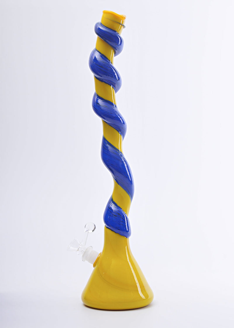 Special K Soft Glass Blue and Yellow Spiral Neck Bong Special K