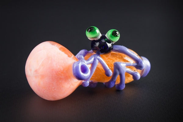 Tweezers Glass Critters On A Log Frit Hand Pipe - Lavender Frog.