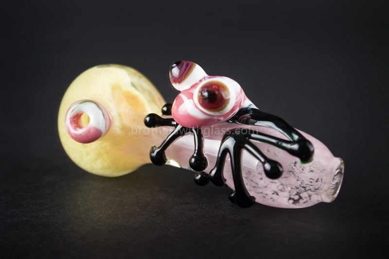 Tweezers Glass Critters On A Log Frit Hand Pipe - Pink Marbled Frog.
