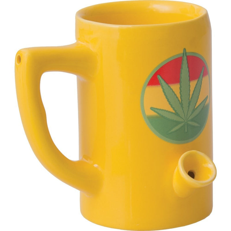 Yellow Hemp Leaf Coffee Mug Hand Pipe.
