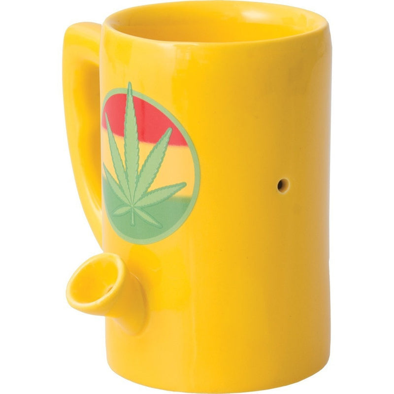 Yellow Hemp Leaf Coffee Mug Hand Pipe.