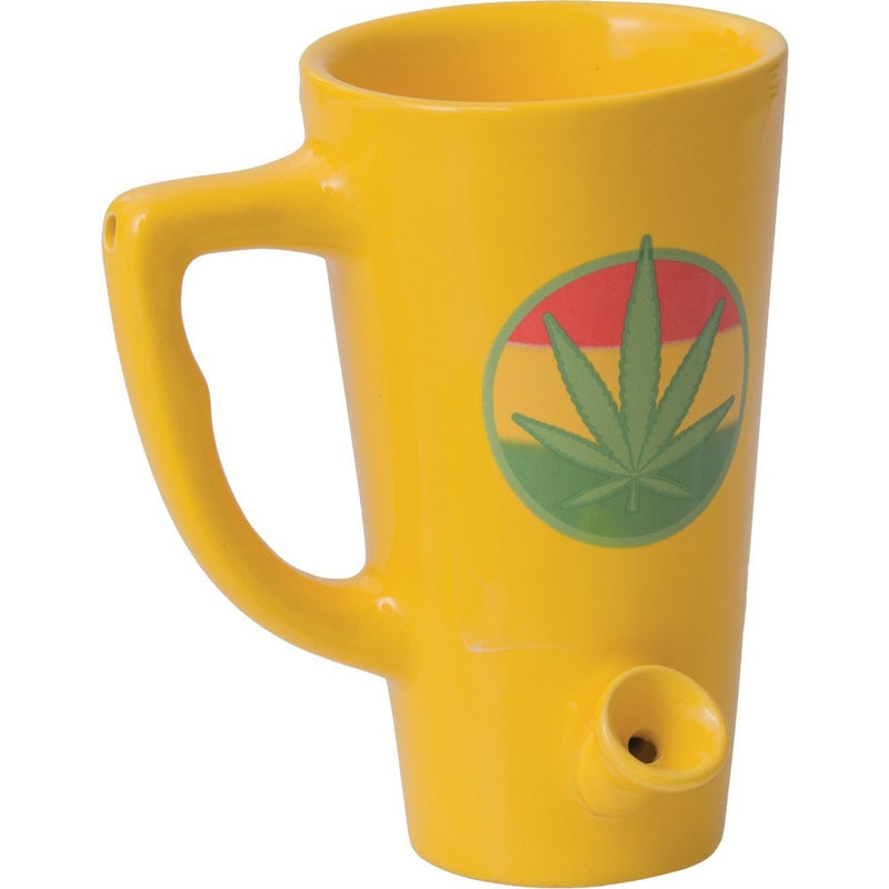 Yellow Rasta Hemp Leaf Coffee Mug Hand Pipe.