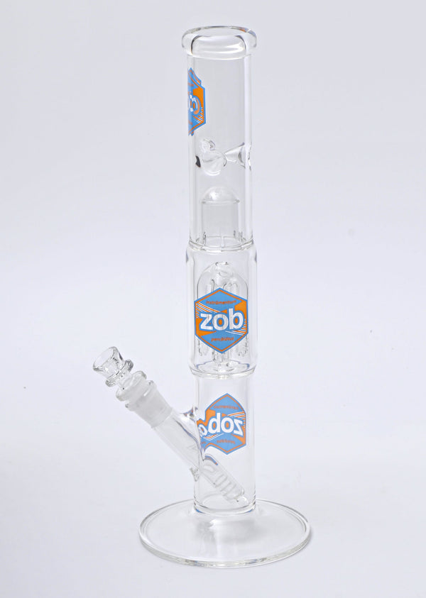 Zob Glass Gridded Downstem to 4 Arm Tree Straight Dual Perc Bong ZOB Glass